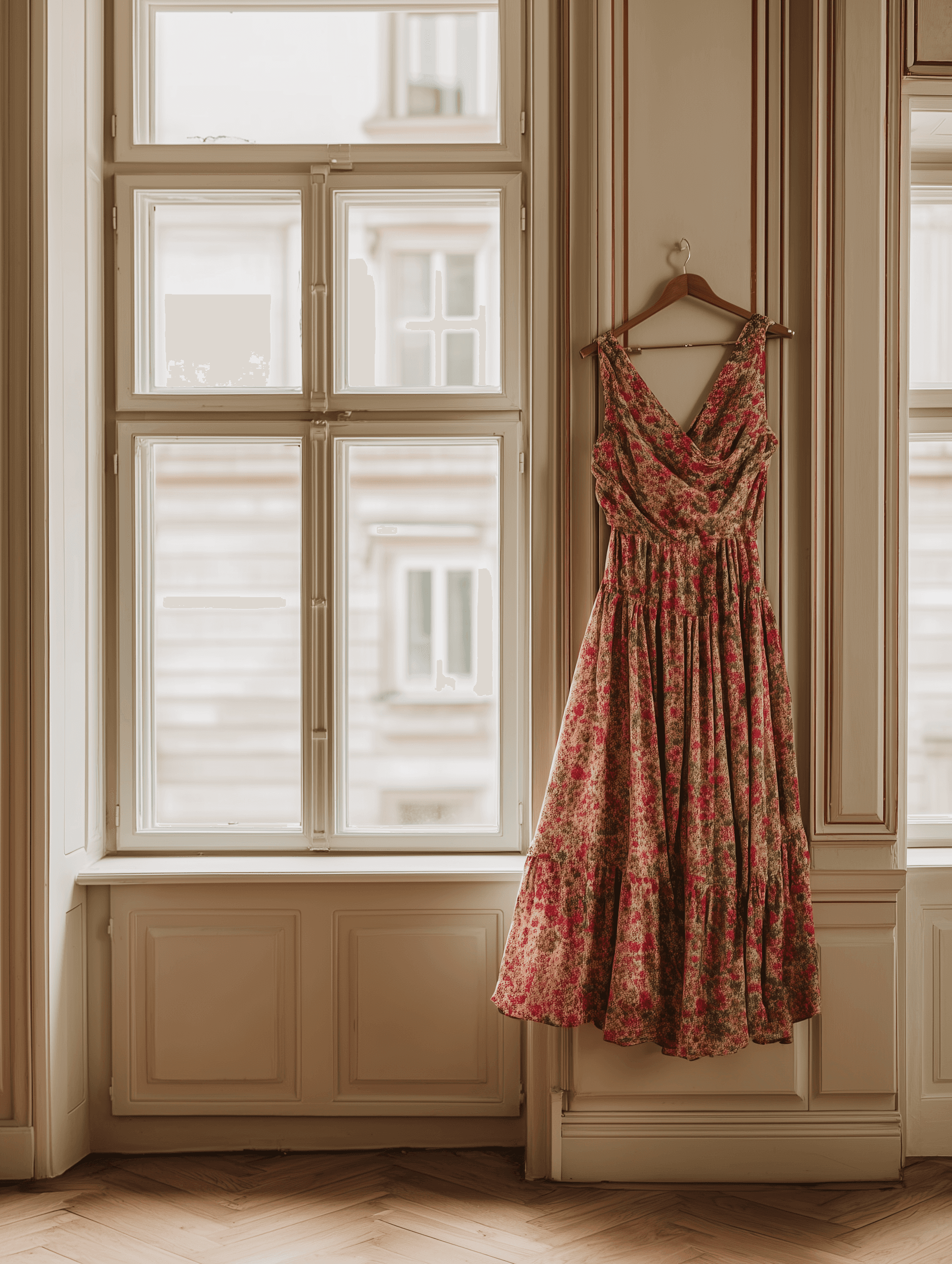 Formal dress on a wooden hanger
